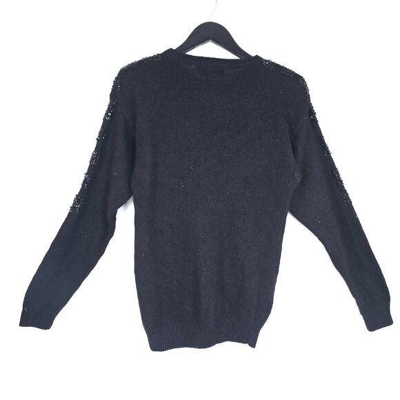 Vintage Wool Silk Black Sequin Sweater 80’s Gothic Sweater Jumper Glam - Picture 5 of 8